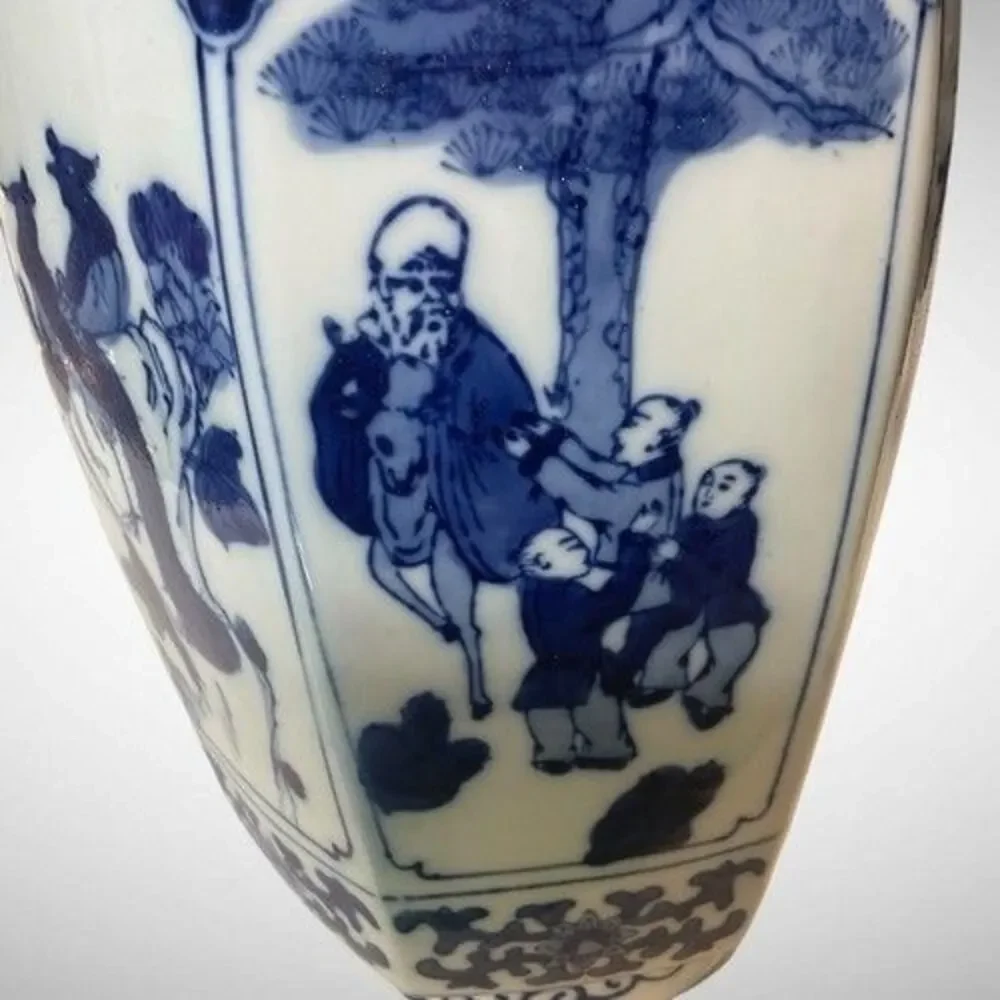 VTG GAO Ancienne Porcelain Hand‎ Painted Chinese Hexagon Panelled Vase 18